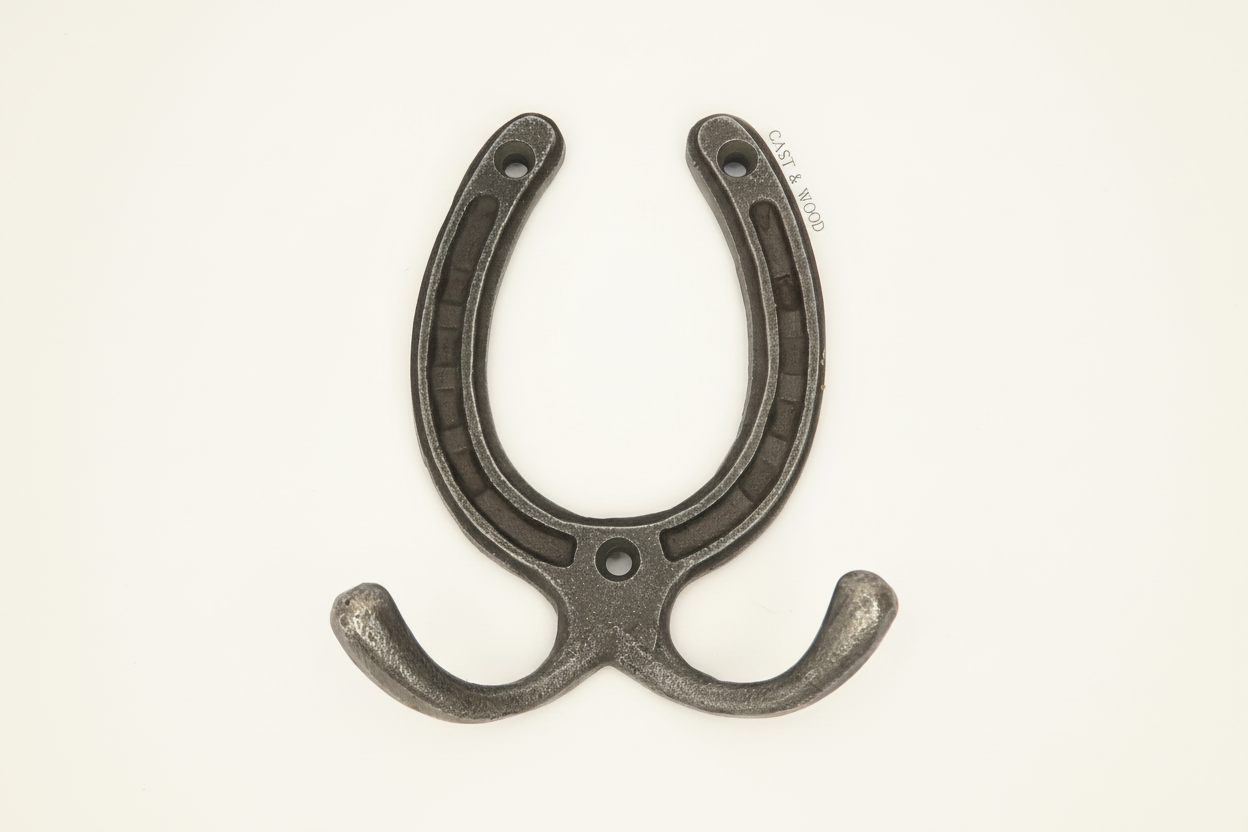 Horseshoe Double Robe Coat Hook Cast & Wood