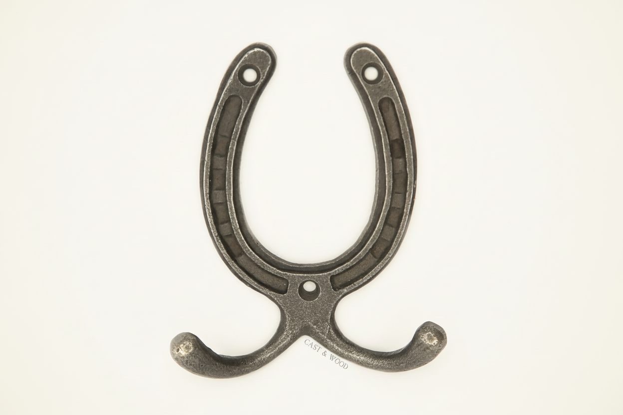 Horseshoe Double Robe Coat Hook Cast & Wood