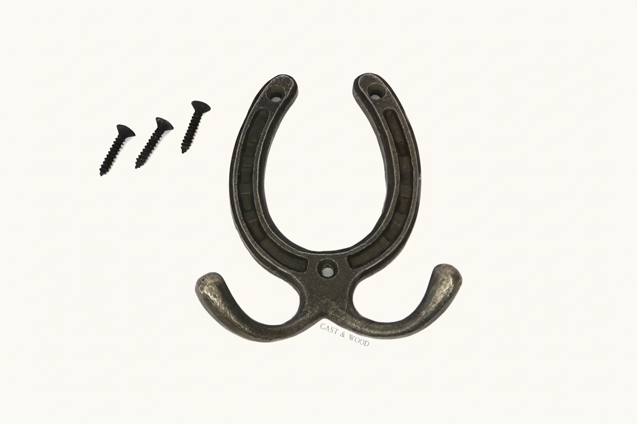 Horseshoe Double Robe Coat Hook Cast & Wood