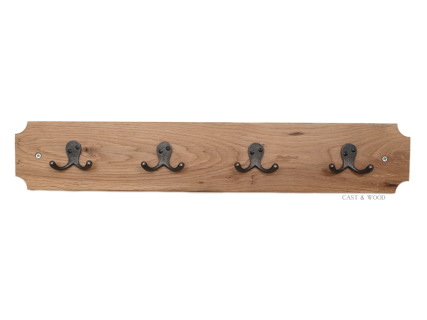 Solid Oak Coat Rack with 4no x Basic Hooks Cast & Wood