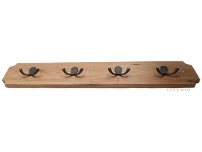Solid Oak Coat Rack with 4no x Basic Hooks Cast & Wood