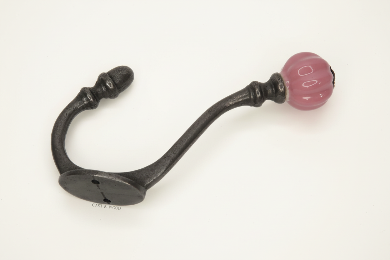 Side Rear View Pink Acorn Double Coat Hook