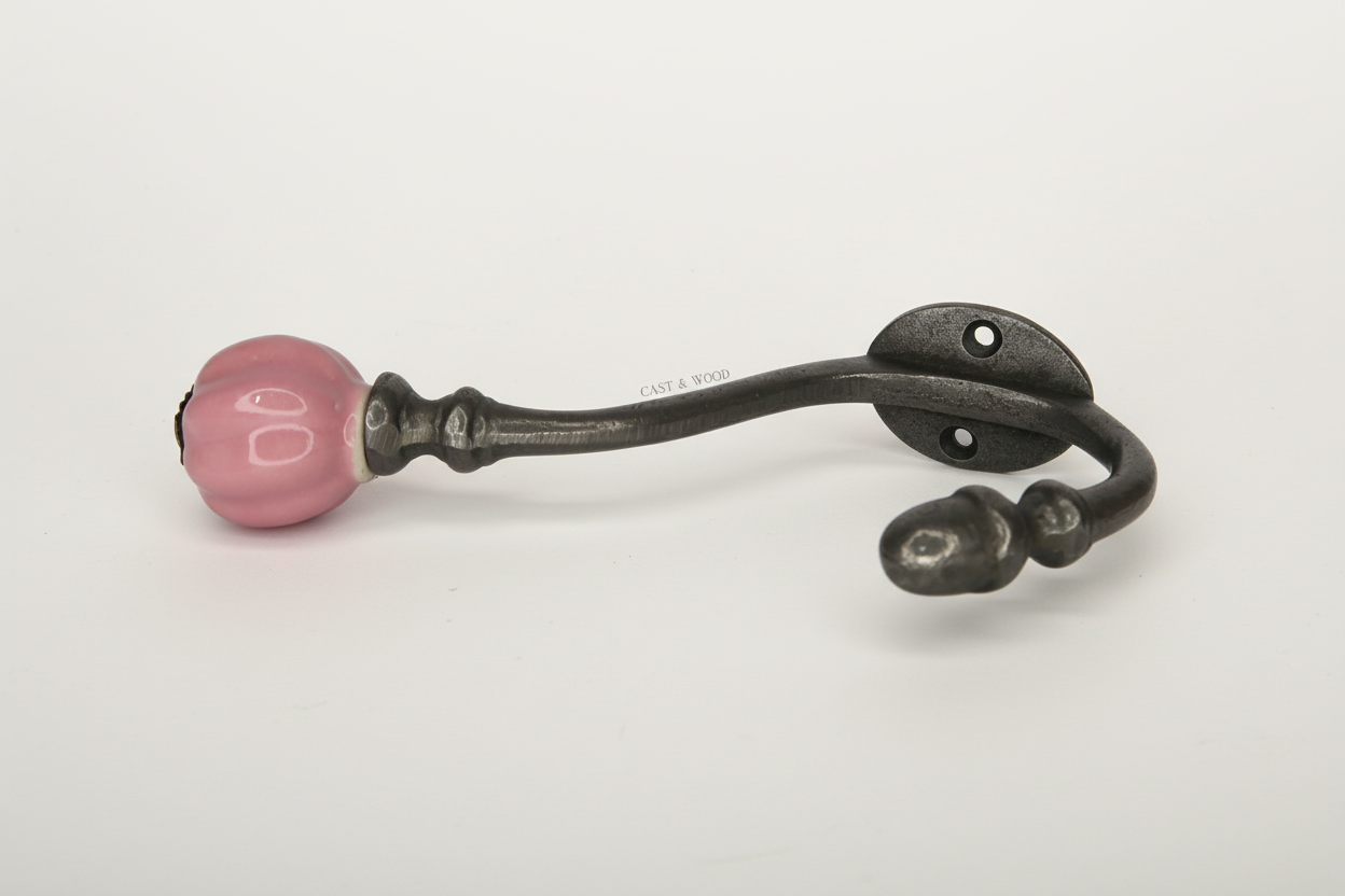 Front View Pink Acorn Double Coat Hook