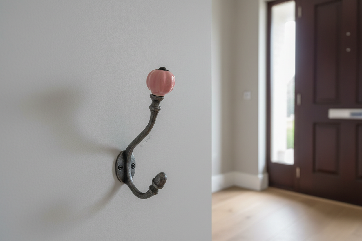 In Use Pink Acorn Double Coat Hook