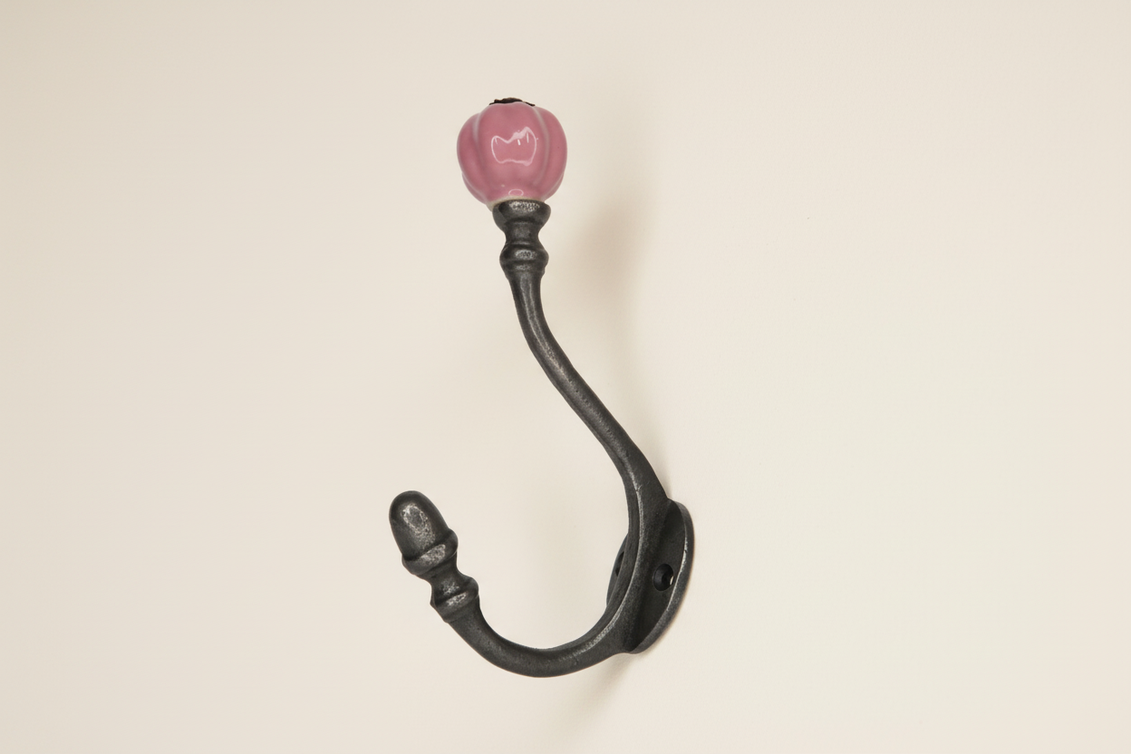 Front View Pink Acorn Double Coat Hook