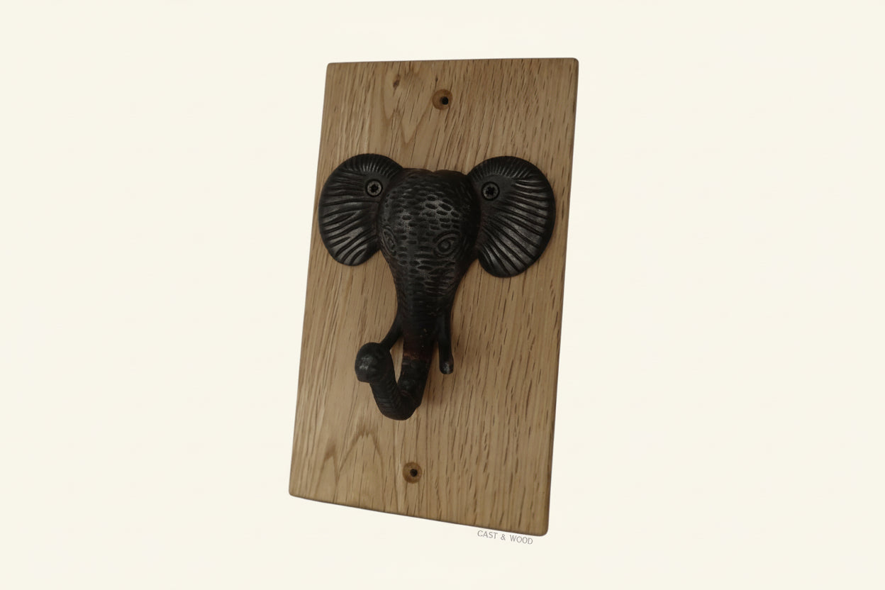 Solid Oak Mounted Elephant Hook