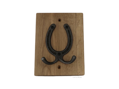 Solid Oak Mounted Horseshoe Hook - Vertical