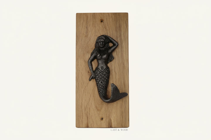 Solid Oak Mounted Mermaid Hook