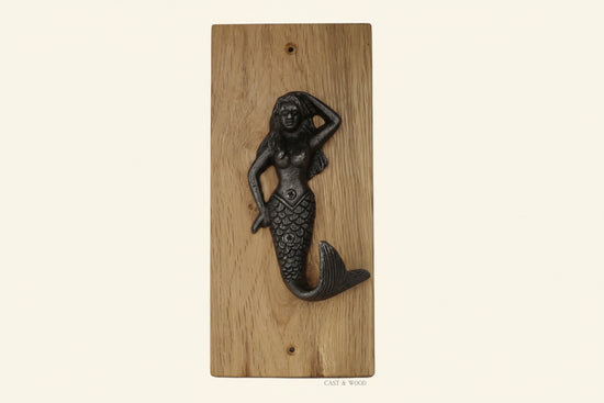 Solid Oak Mounted Mermaid Hook