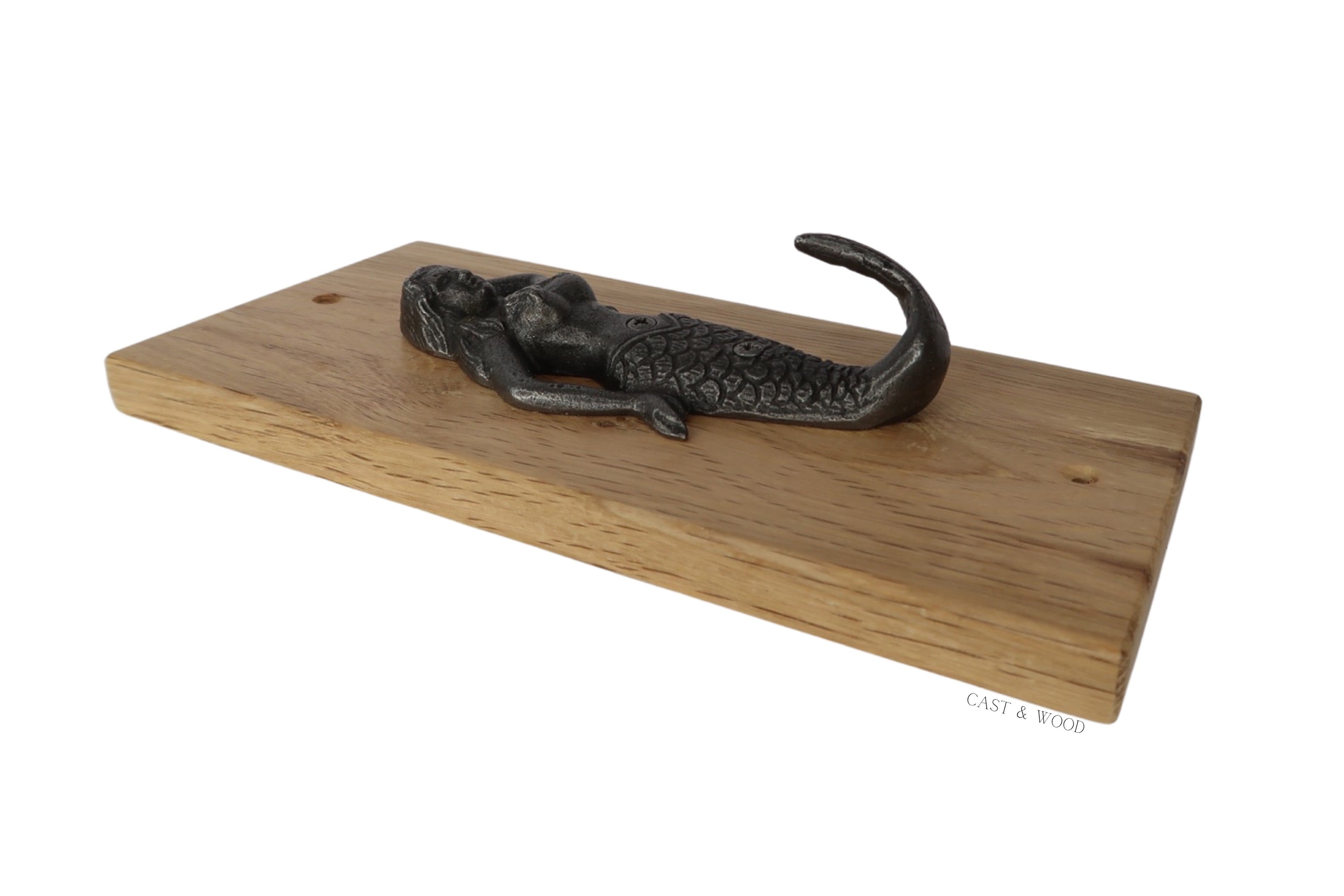 Solid Oak Mounted Mermaid Hook