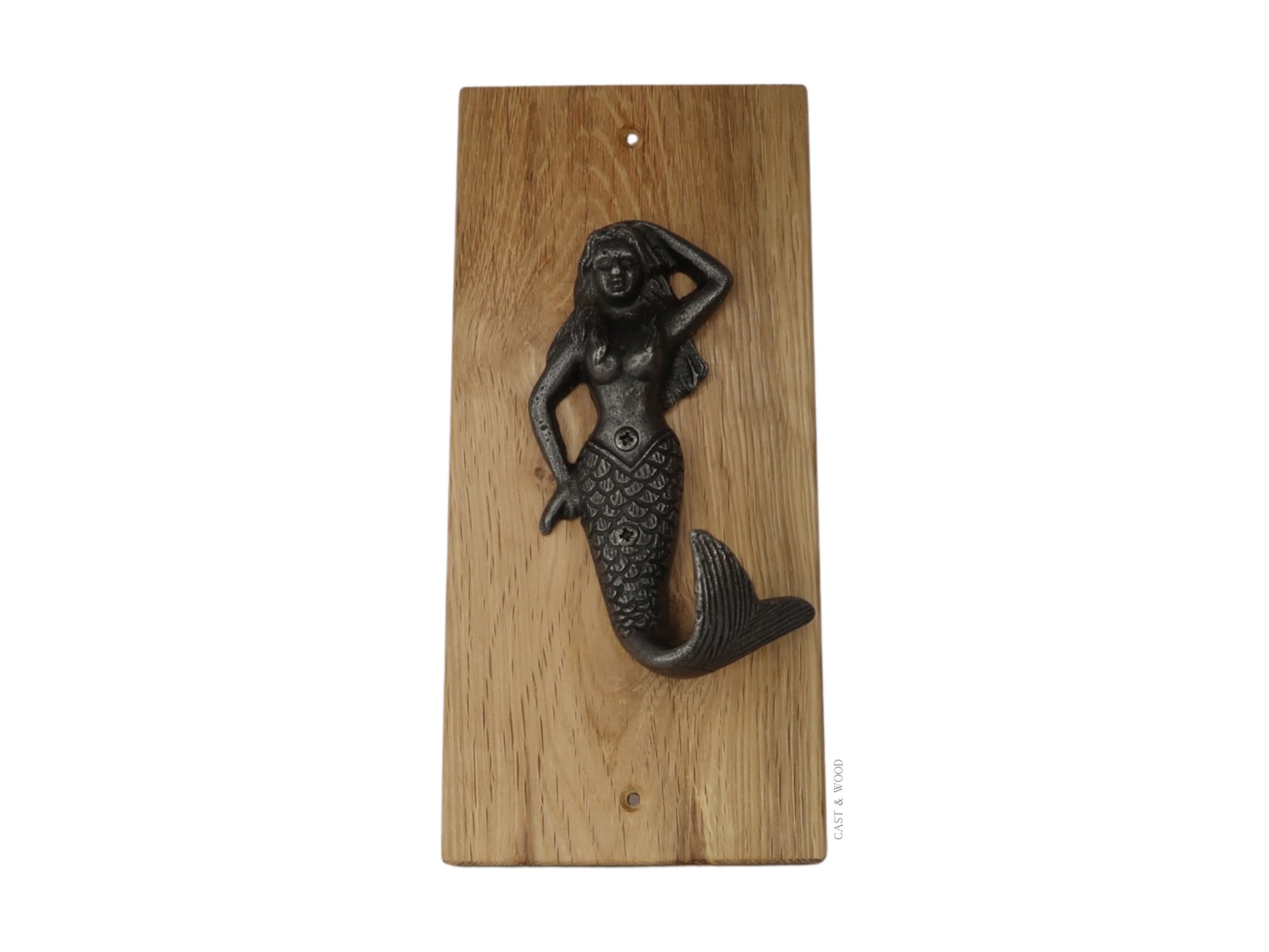 Solid Oak Mounted Mermaid Hook