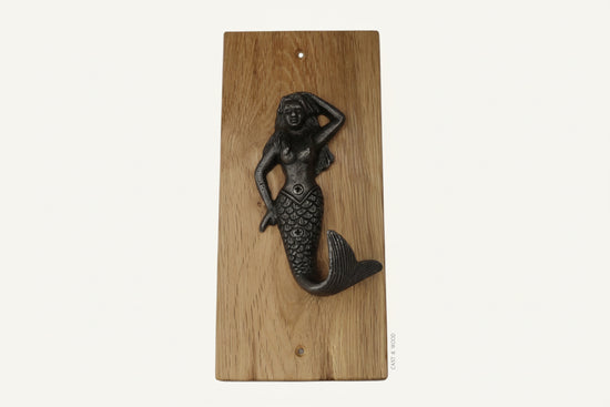 Solid Oak Mounted Mermaid Hook