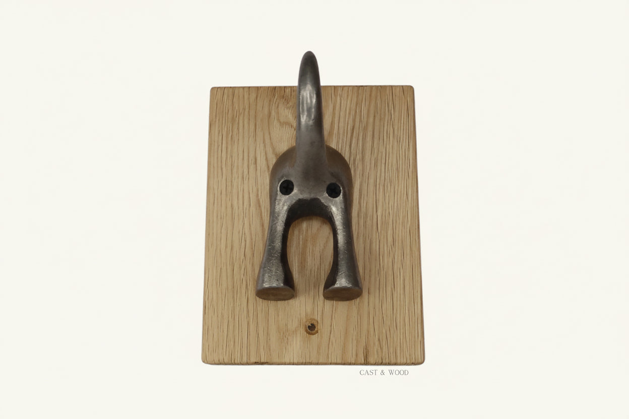 Solid Oak Mounted Dog Tail Hook - Single