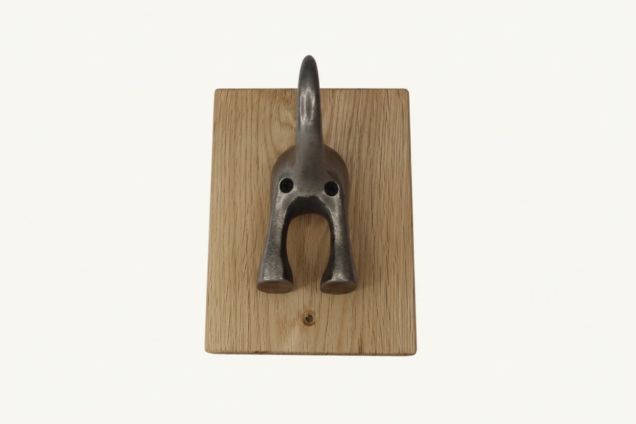 Solid Oak Mounted Dog Tail Hook - Single