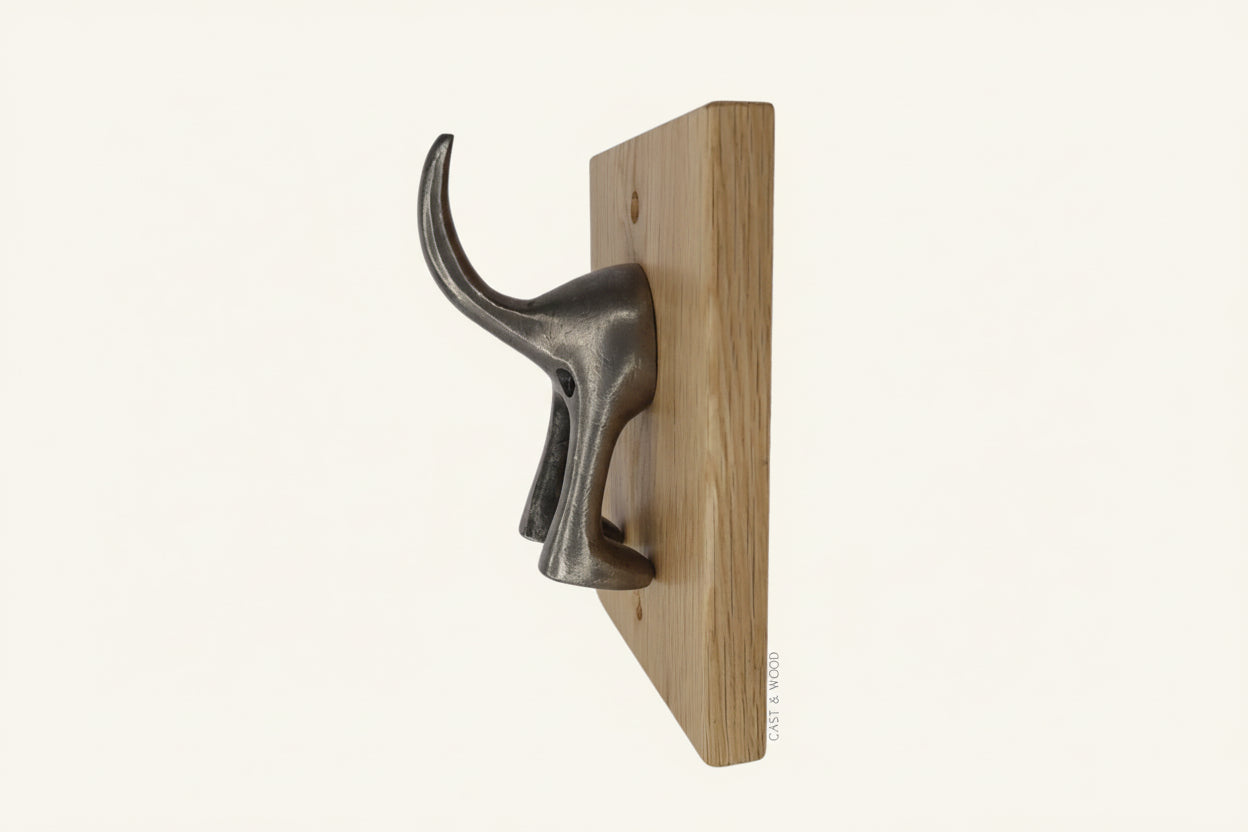 Solid Oak Mounted Dog Tail Hook - Single