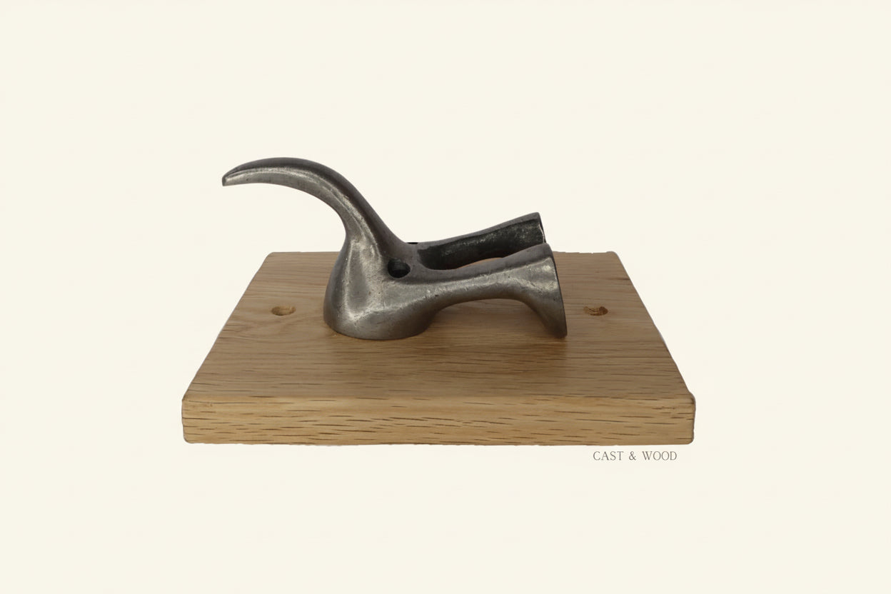 Solid Oak Mounted Dog Tail Hook - Single