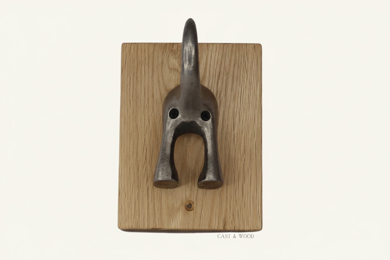 Solid Oak Mounted Dog Tail Hook - Single