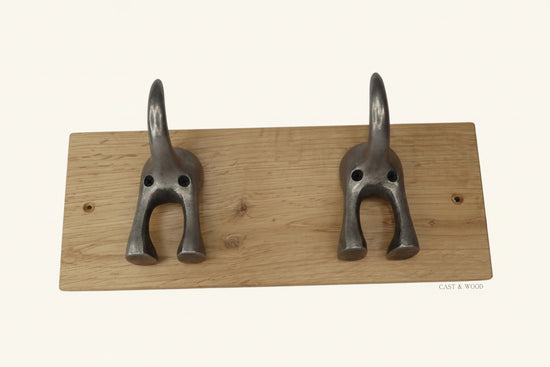 Solid Oak Mounted Dog Tail Hook - Double