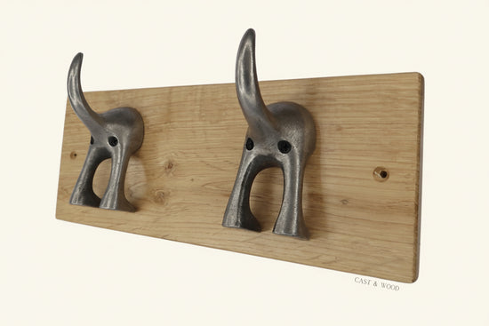 Solid Oak Mounted Dog Tail Hook - Double
