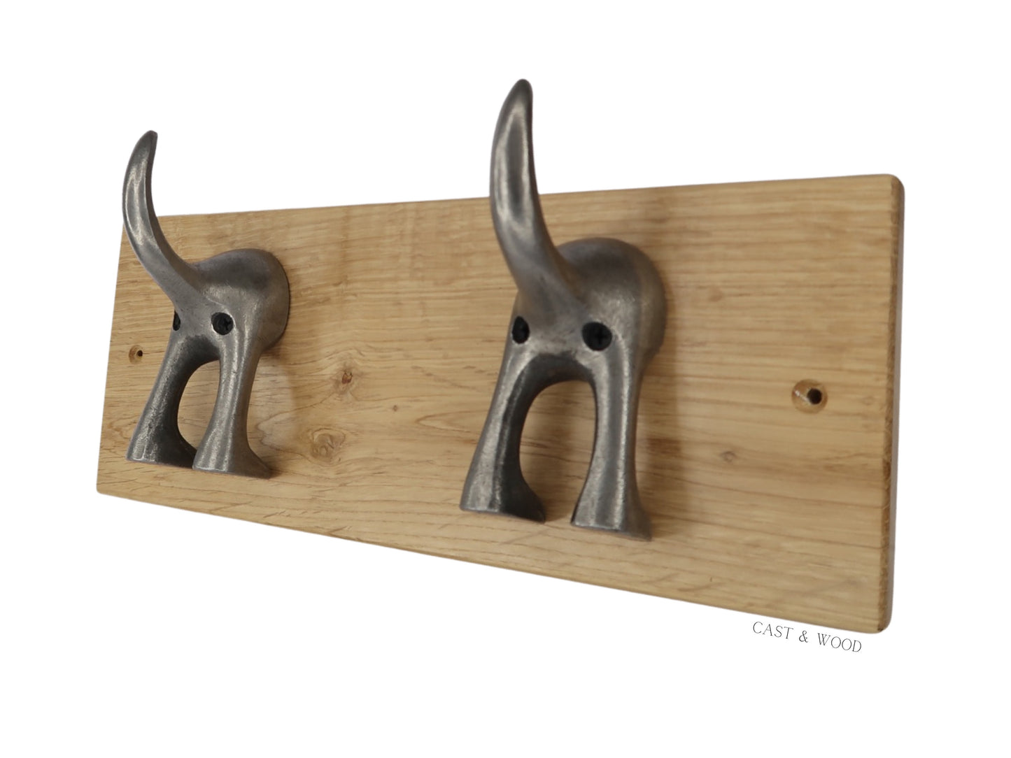 Solid Oak Mounted Dog Tail Hook - Double