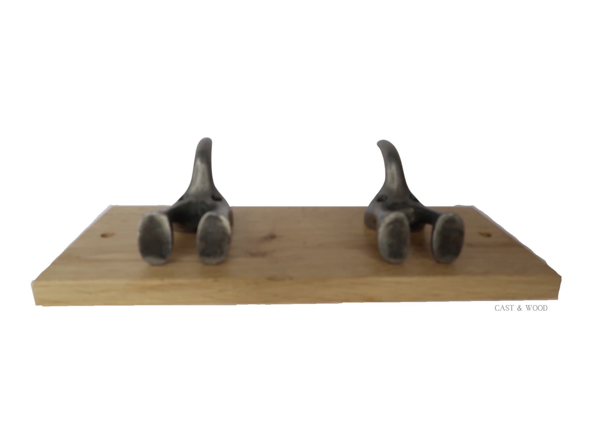 Solid Oak Mounted Dog Tail Hook - Double