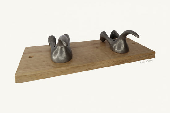 Solid Oak Mounted Dog Tail Hook - Double