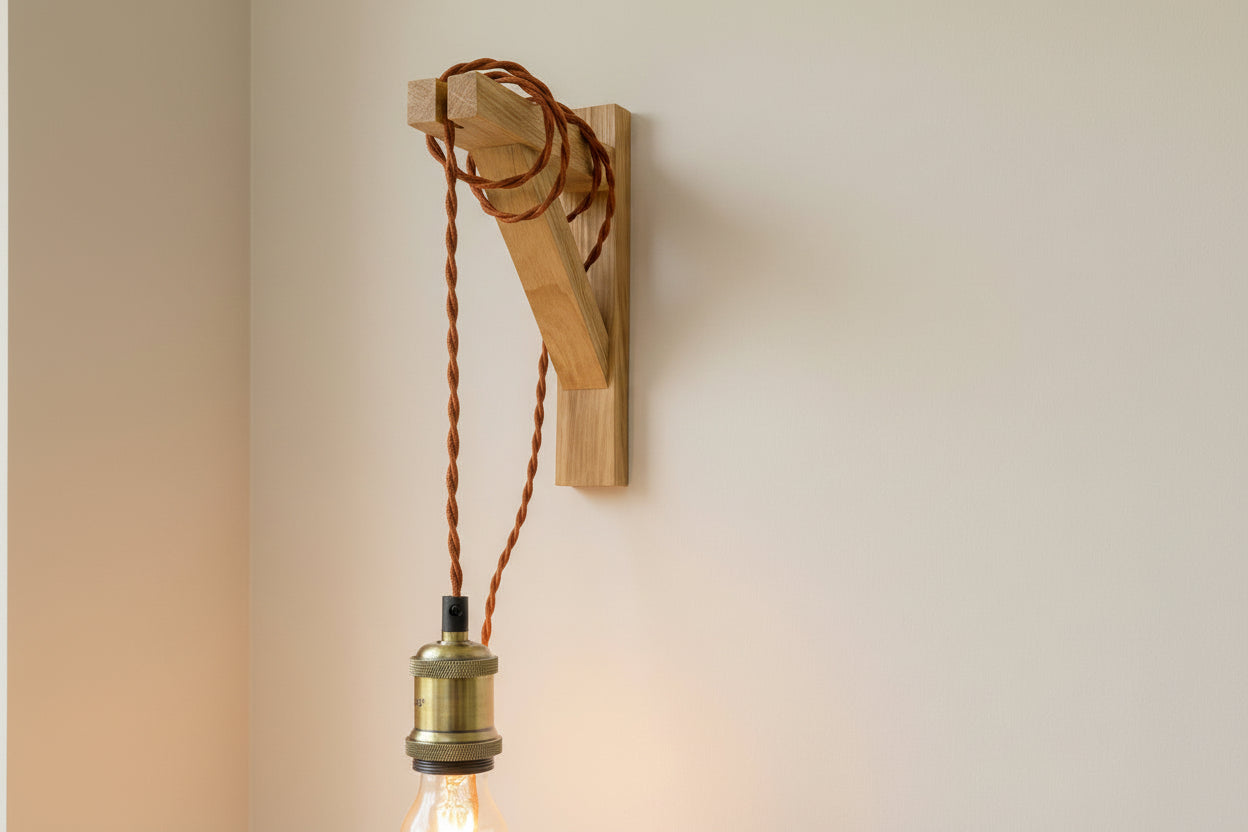 Solid Oak Gallows Pendant Wall Light Bracket freeshipping - Cast & Wood
