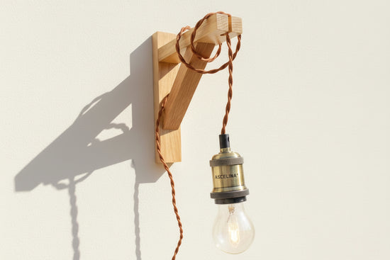 Solid Oak & Yellow Balau Gallows Pendant Wall Light Bracket freeshipping - Cast & Wood