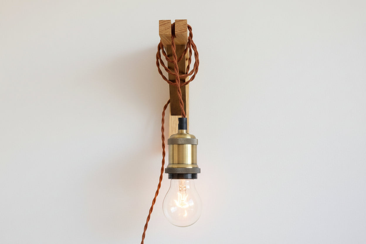 Solid Oak & American Black Walnut Gallows Pendant Wall Light Bracket freeshipping - Cast & Wood