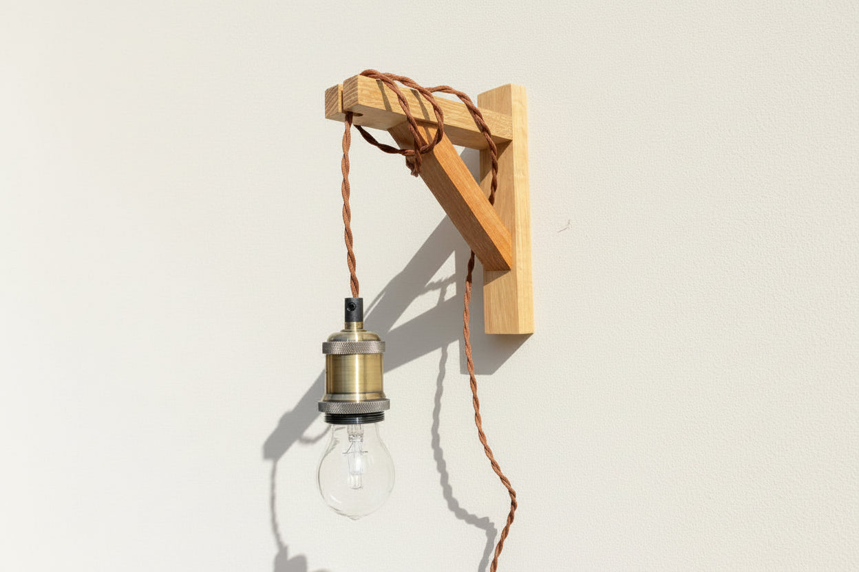 Solid Oak & Yellow Balau Gallows Pendant Wall Light Bracket freeshipping - Cast & Wood