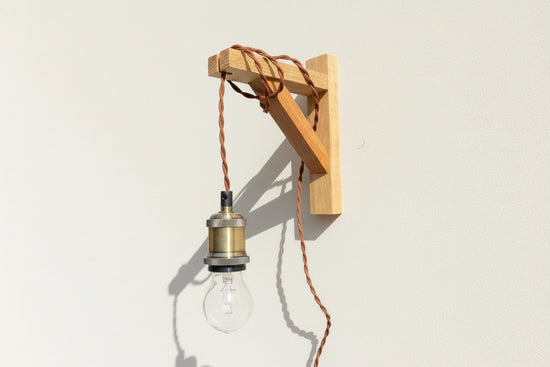 Solid Oak & Yellow Balau Gallows Pendant Wall Light Bracket freeshipping - Cast & Wood