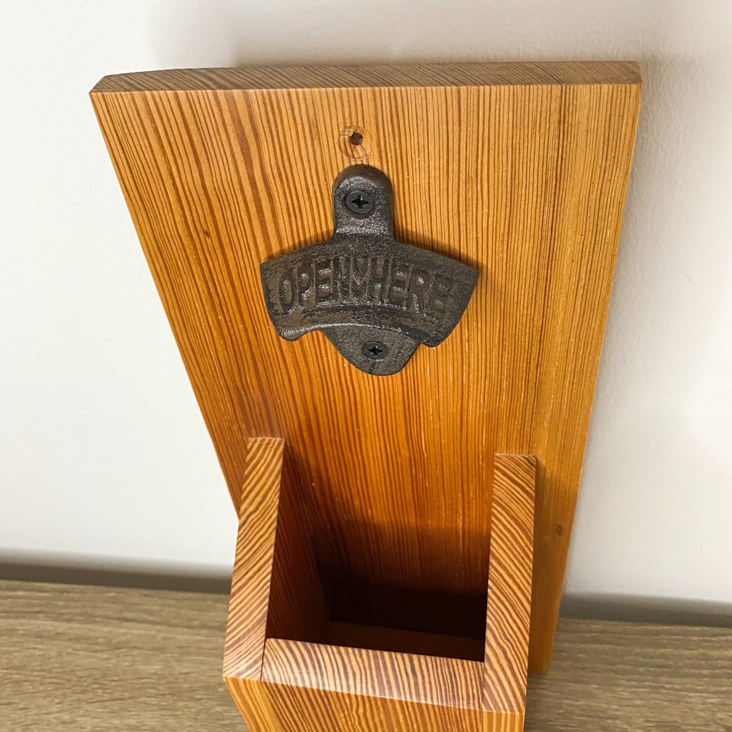Catch Me! Wall Mounted Bottle Opener with Cap Catcher - Reclaimed Welsh Chapel Pine freeshipping - Cast & Wood