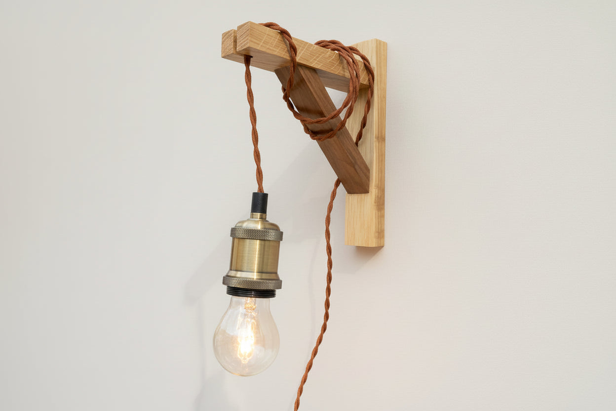 Solid Oak & American Black Walnut Gallows Pendant Wall Light Bracket freeshipping - Cast & Wood