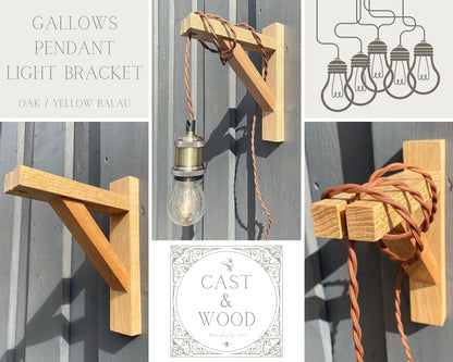 Solid Oak & Yellow Balau Gallows Pendant Wall Light Bracket freeshipping - Cast & Wood