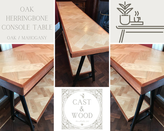 Handmade Reclaimed Solid Oak Herringbone Top / Mahogany Edging Console Table - ONE OFF freeshipping - Cast & Wood