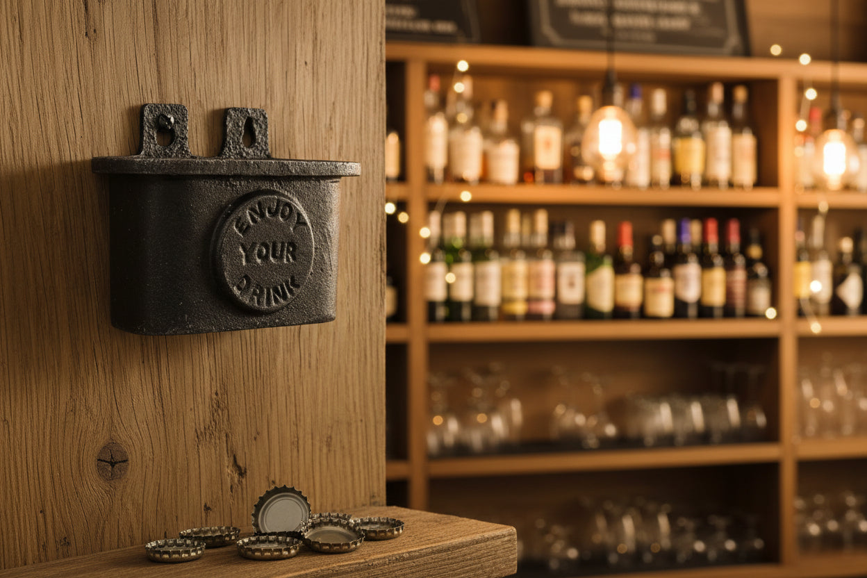 ENJOY YOUR DRINK Cast Iron Wall Mounted Bottle Cap Catcher freeshipping - Cast & Wood