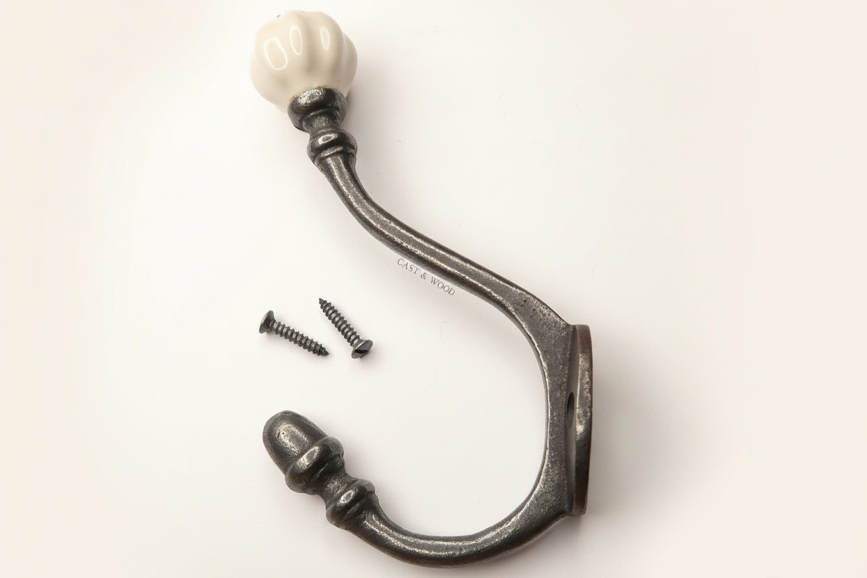 Off White Acorn Double Coat Hook freeshipping - Cast & Wood