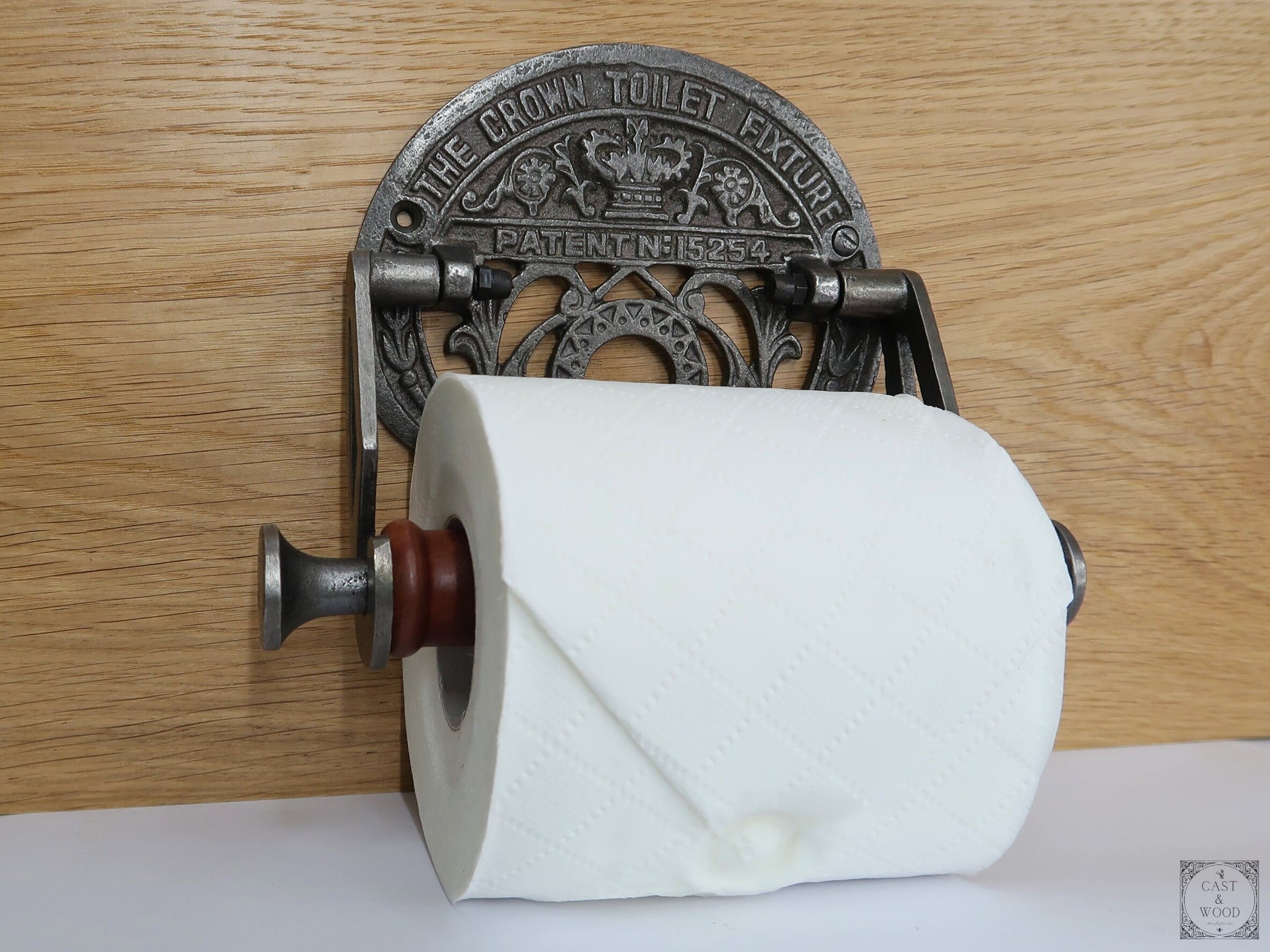The Crown Toilet Roll Holder - Cast Iron - Dark Wood