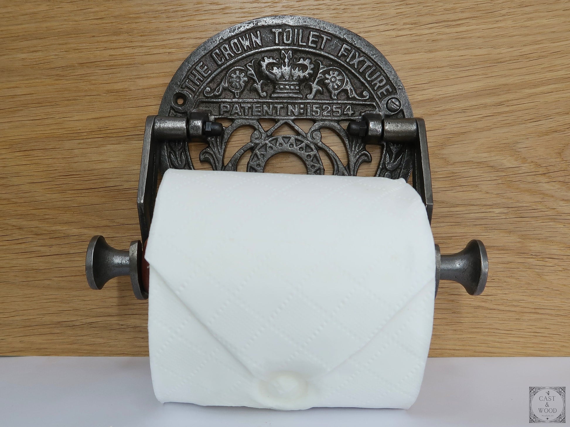 The Crown Toilet Roll Holder - Cast Iron - Dark Wood