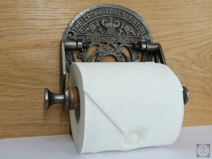 The Crown Toilet Roll Holder - Cast Iron - Light Wood