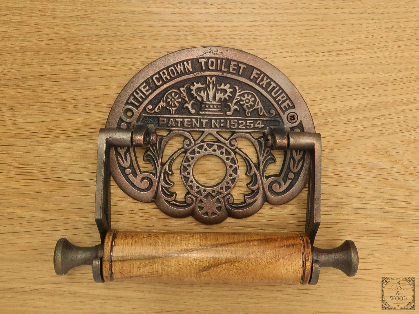 The Crown Toilet Roll Holder - Copper - Light Wood