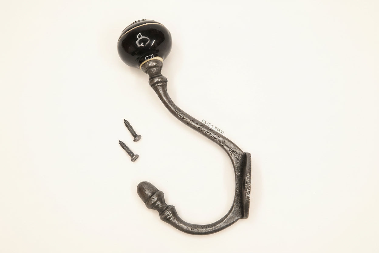 Black / White Stripe Acorn Double Coat Hook freeshipping - Cast & Wood
