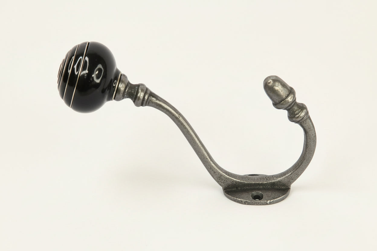 Black / White Stripe Acorn Double Coat Hook freeshipping - Cast & Wood