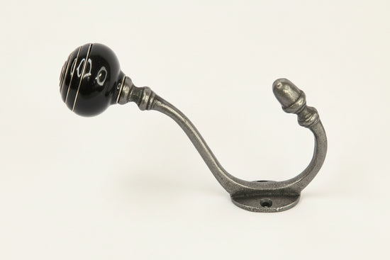 Black / White Stripe Acorn Double Coat Hook freeshipping - Cast & Wood