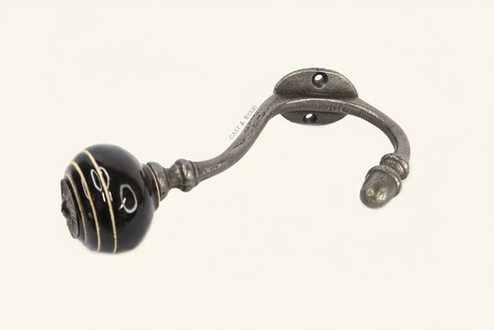 Black / White Stripe Acorn Double Coat Hook freeshipping - Cast & Wood