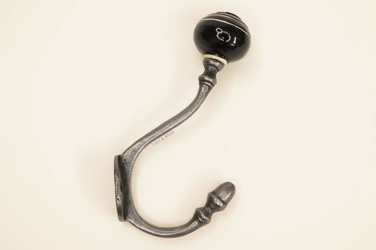 Black / White Stripe Acorn Double Coat Hook freeshipping - Cast & Wood