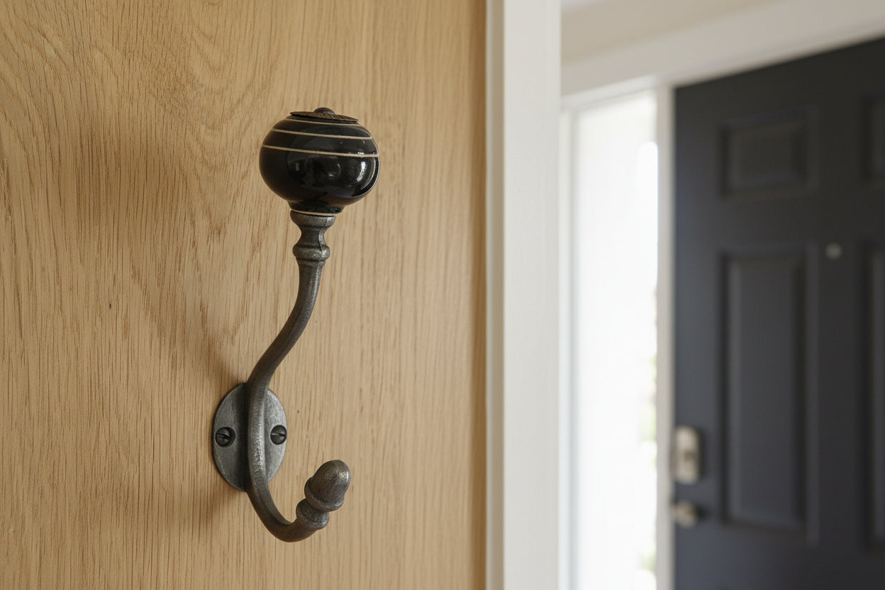 Black / White Stripe Acorn Double Coat Hook freeshipping - Cast & Wood